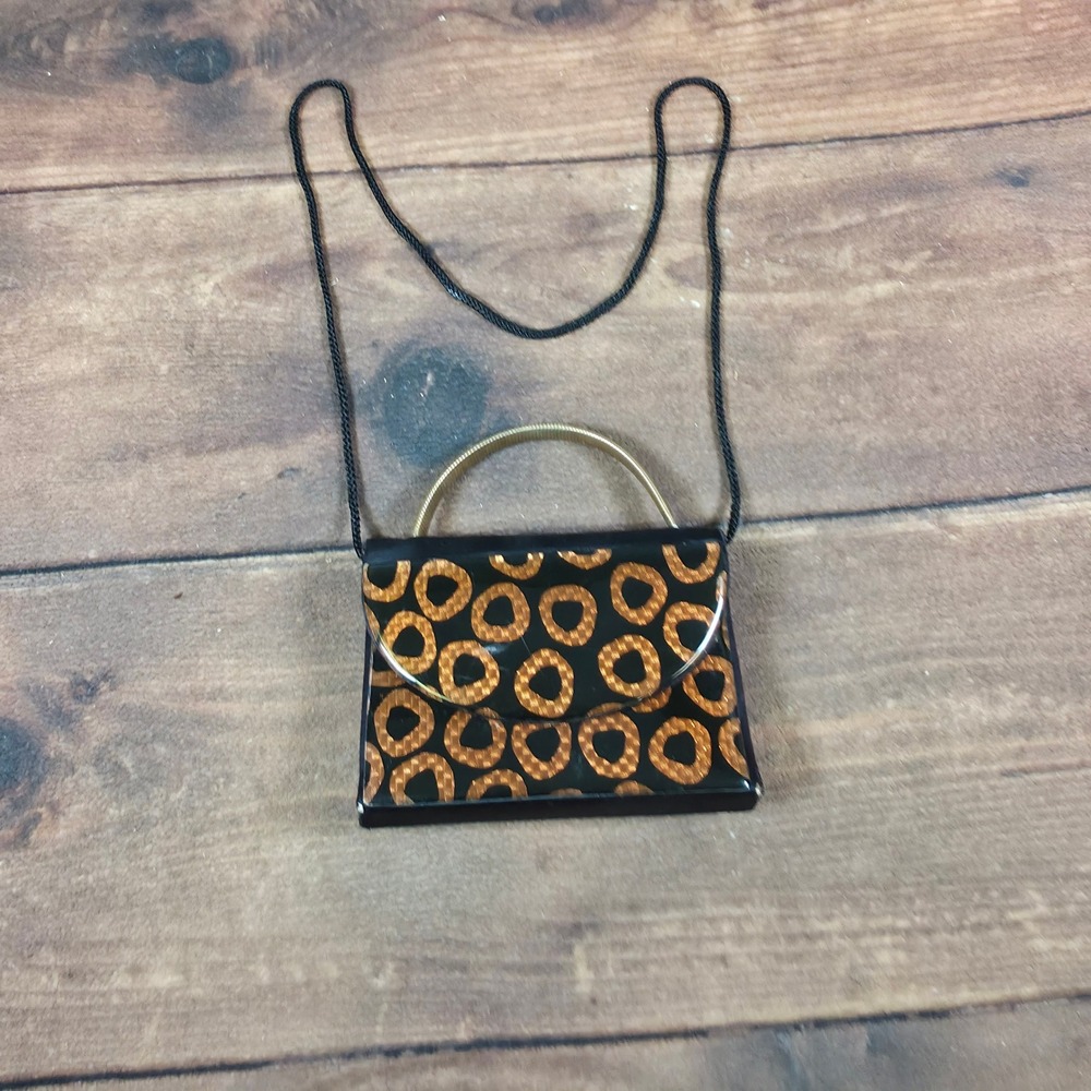 Angela Frascone Evening Bag Womens Small Black Copper Good Gold Handle Crossbody